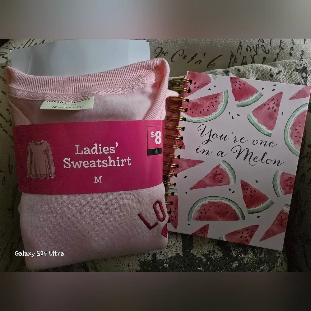 Watermelon Design Notebook & LOVE Sweatshirt Sz Medium NEW